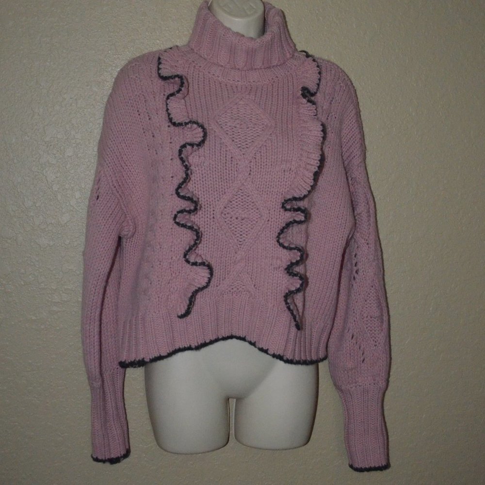 Sz XS Cinq a Sept Pink Edna Ruffle Turtleneck Long Sleeve Sweater